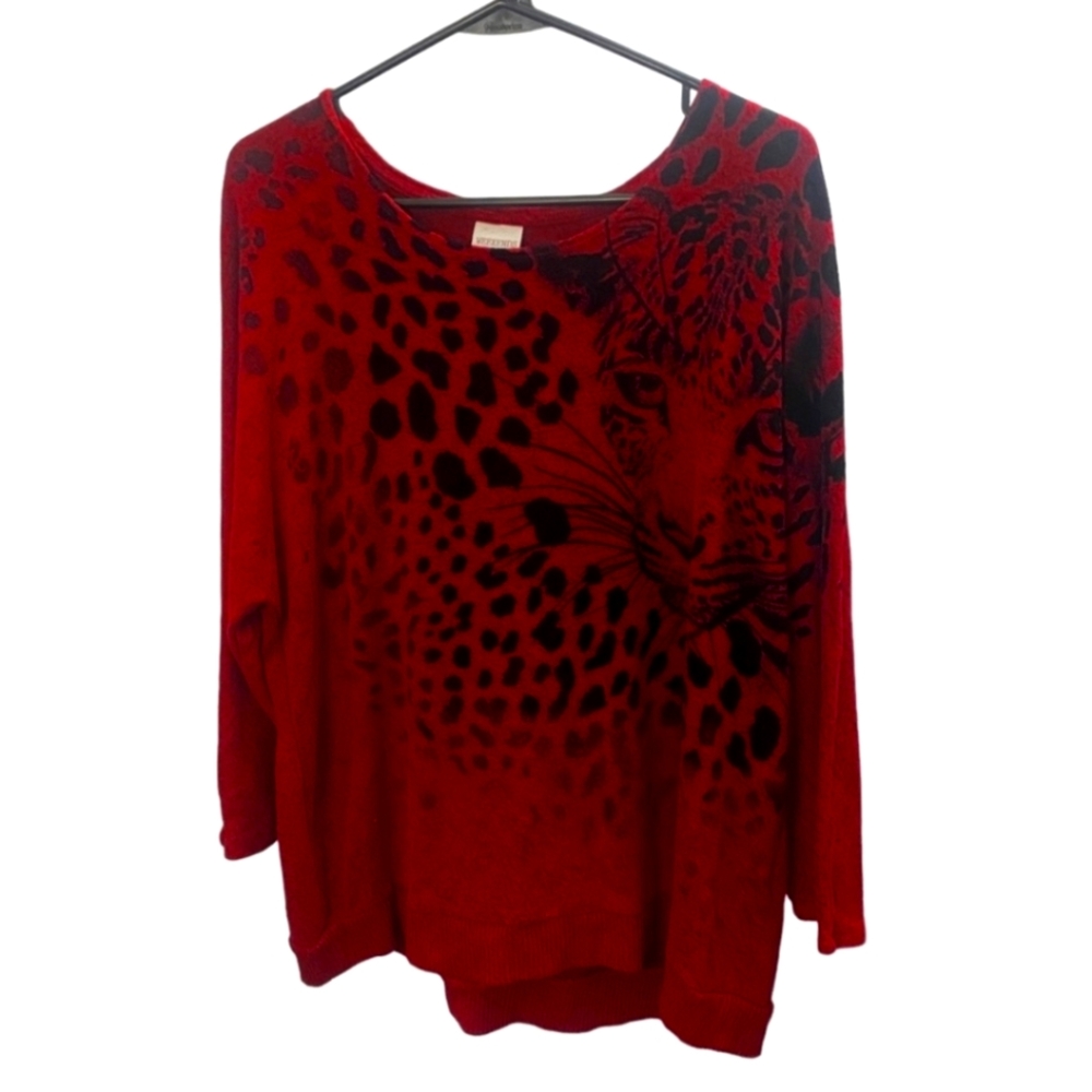 Chicos Red Leopard Print Sweater